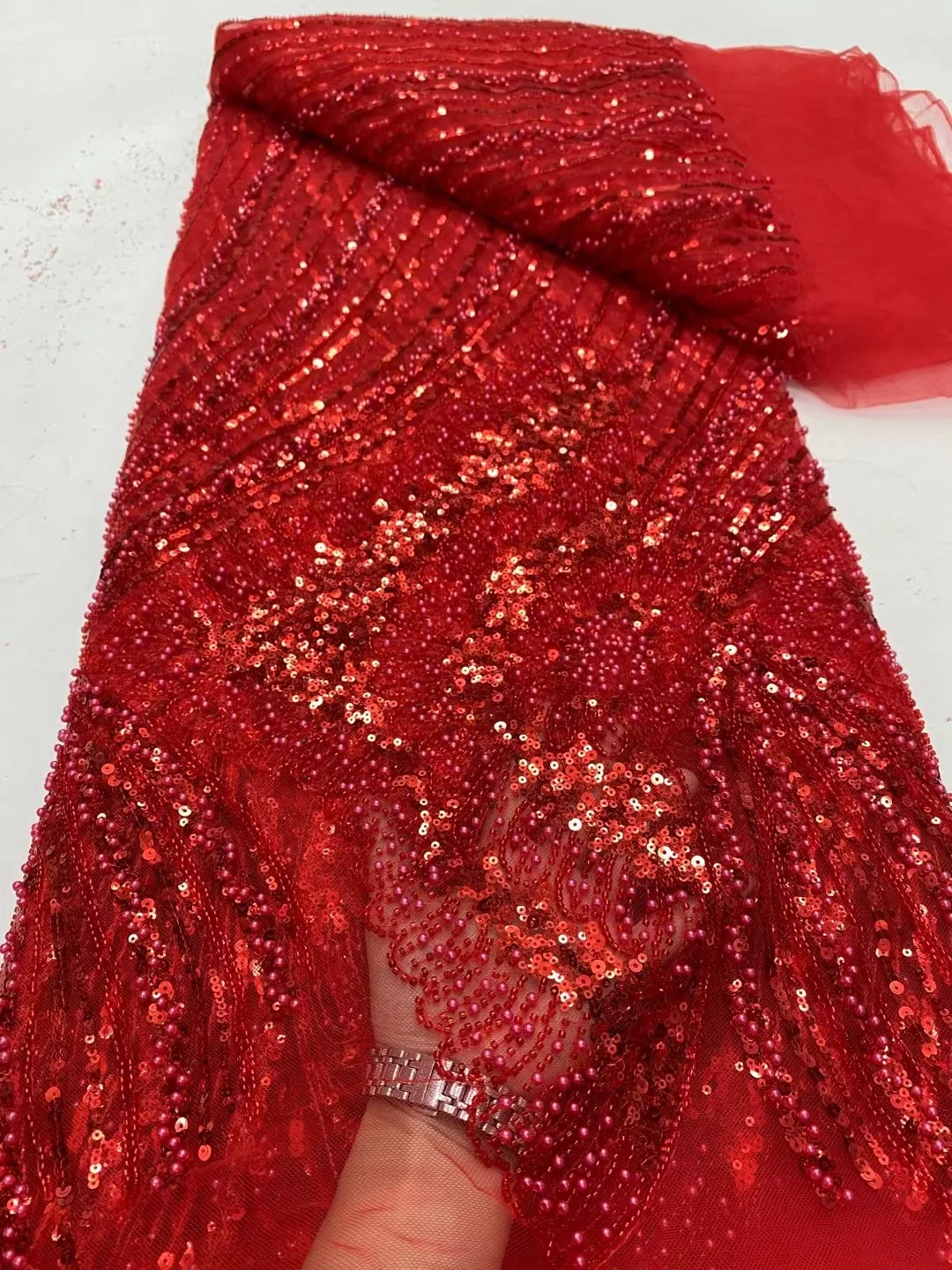 White Handmade Italian Wedding Beaded Fabric Sequins Crafts Lace For Wedding Dress Cloth Materials