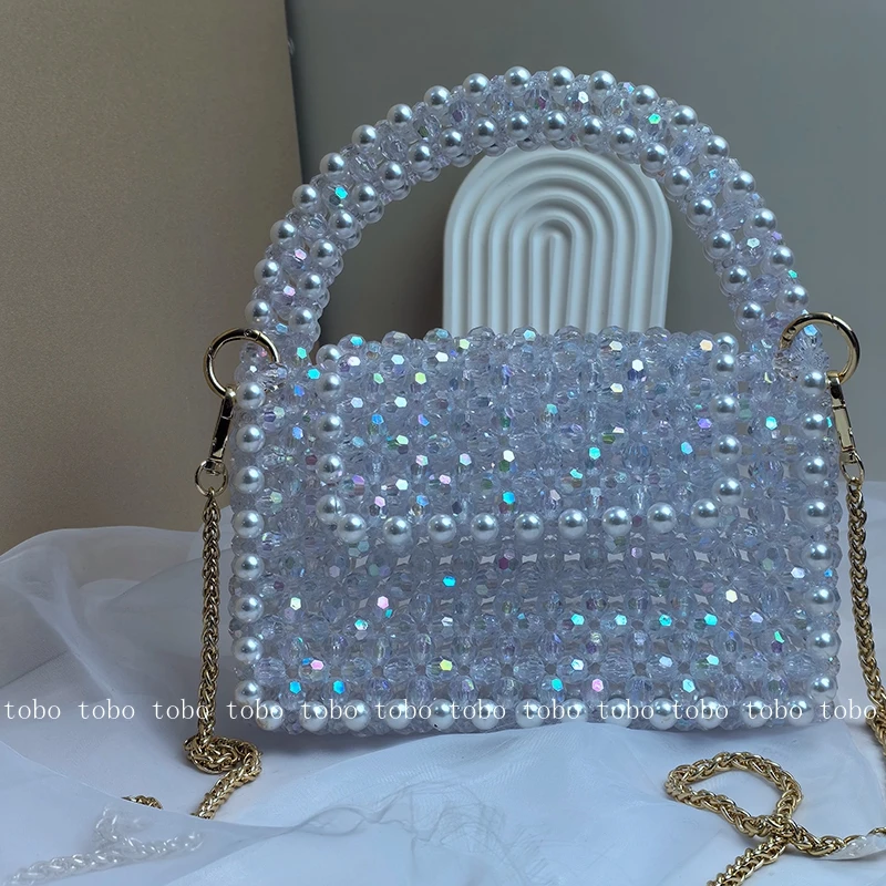 Fantasy Bling Transparent Beaded Wallet Small Women\'s Bags Retro Chain Cosmetic Bag for Makeup Cute Luxury Designer Handbags