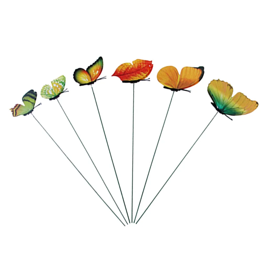

12pc Artificial Butterfly Decor Sticks For Grassland Pvc Eco-Friendly Winged Lawn Decorative Props Yellow