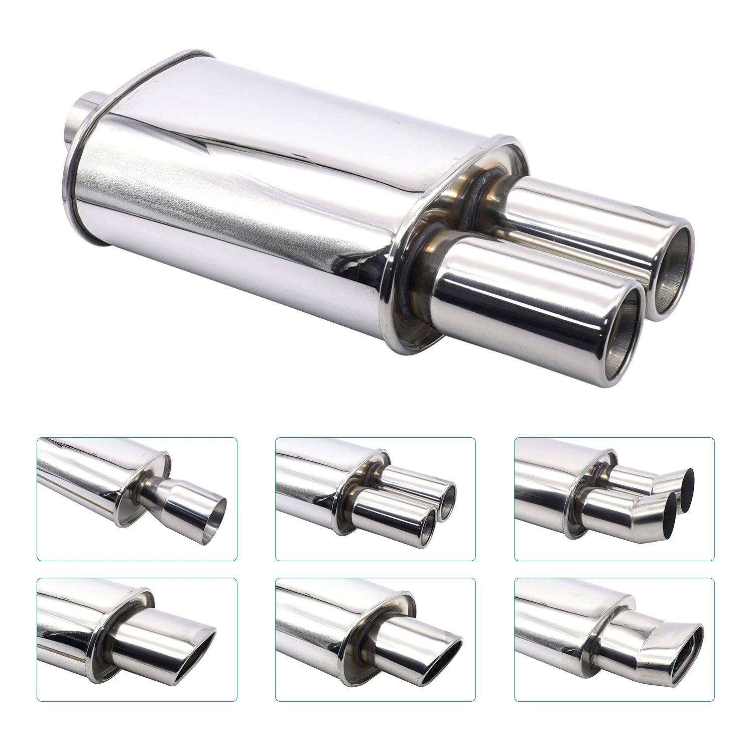 

Глушитель с двойным входом, труба из нержавеющей стали, турбозвуковое усиление, 63 мм, 2,5 дюйма, универсальный спортивный гоночный глушитель, система выхлопной трубы