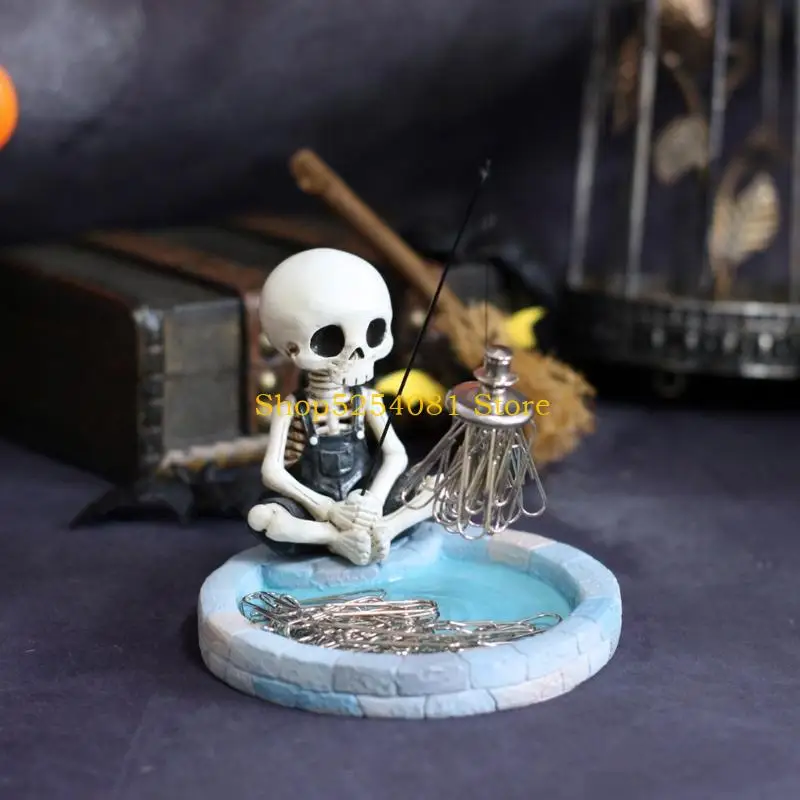 AXYC Resin Skeleton Figure Metal Clip Holder, Decorative Desk Tray for Loose Metal Clip Storage, Counter Display Accent and