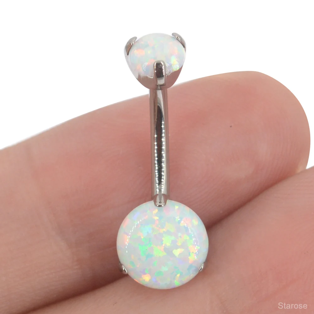 

1.6x10mm White Opal Belly Button Ring Solid ASTM F136 Titanium Belly Piercing Jewelry Navel Piercing Internally Threaded 14G Bar