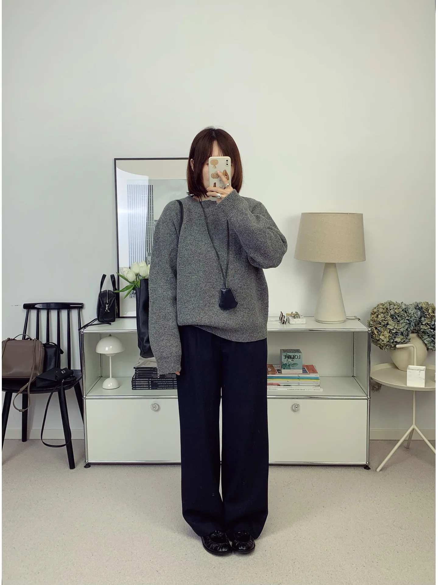 

Tokyo Private Label Wool Blend k Blue Straight Leg Pants High Waist Long Trousers for Busin Women Winter Thiened Poly...