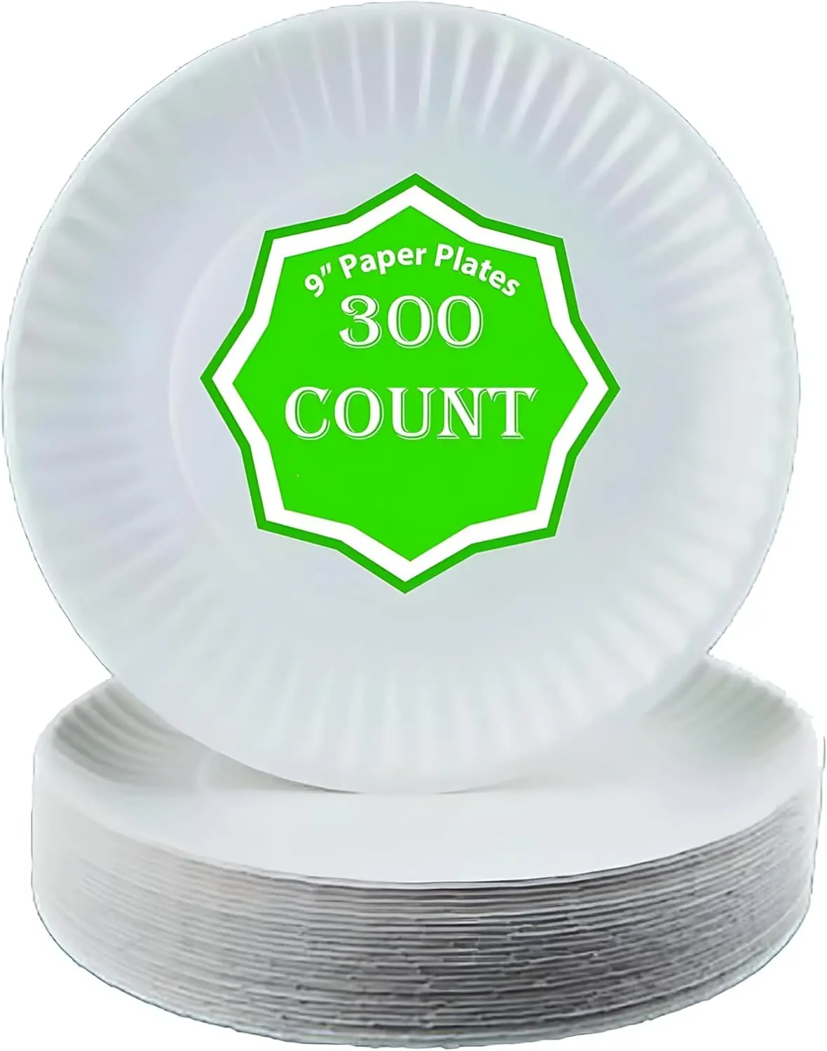

Uncoated Paper Plates 9 Inch Disposable for Parties Events, Pack of 300