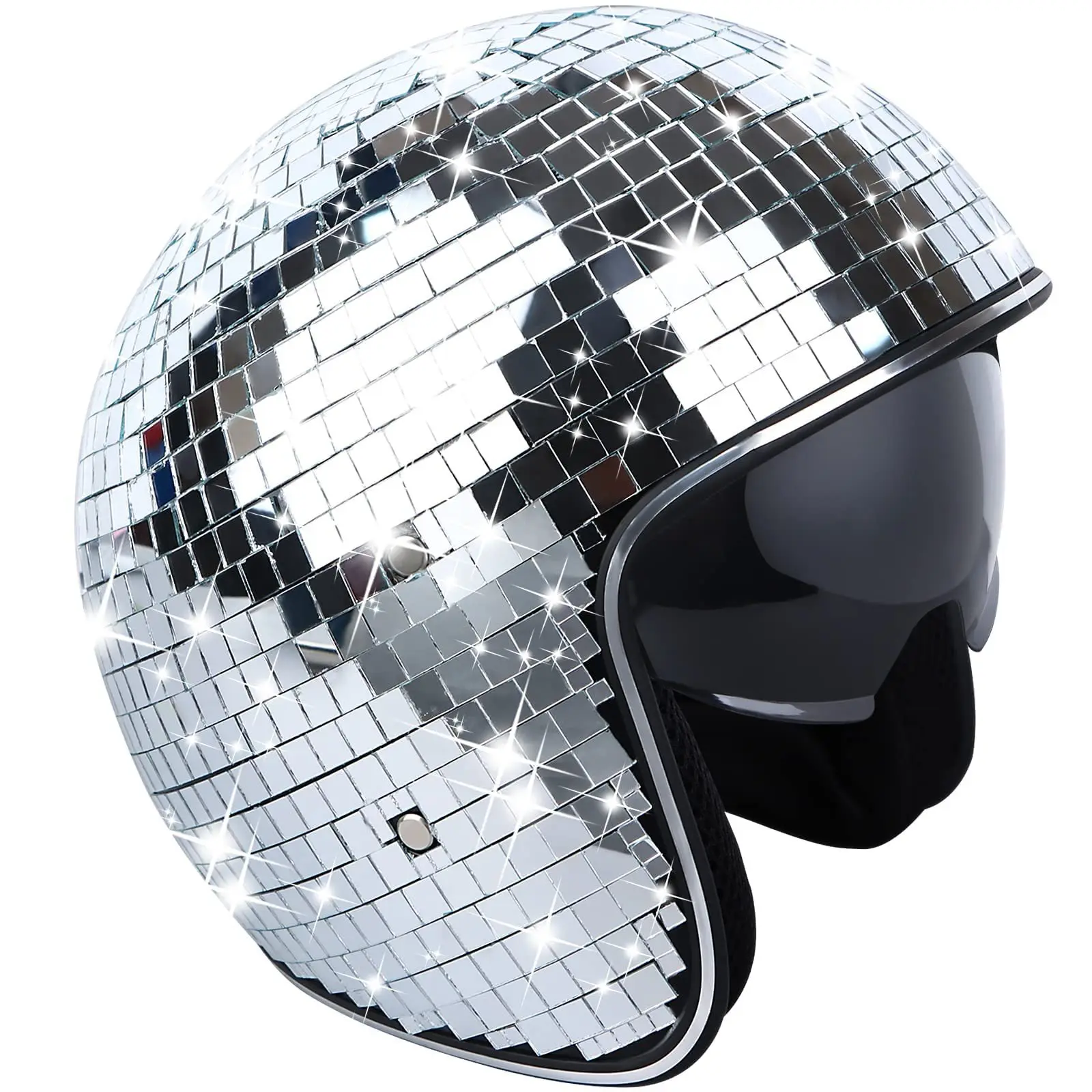 Glitter Mirror Glass Disco Ball Ball Hat Punk Hat With Retractable Visor Disco Helmet For DJ Club Stage Bar Party Wedding Decor