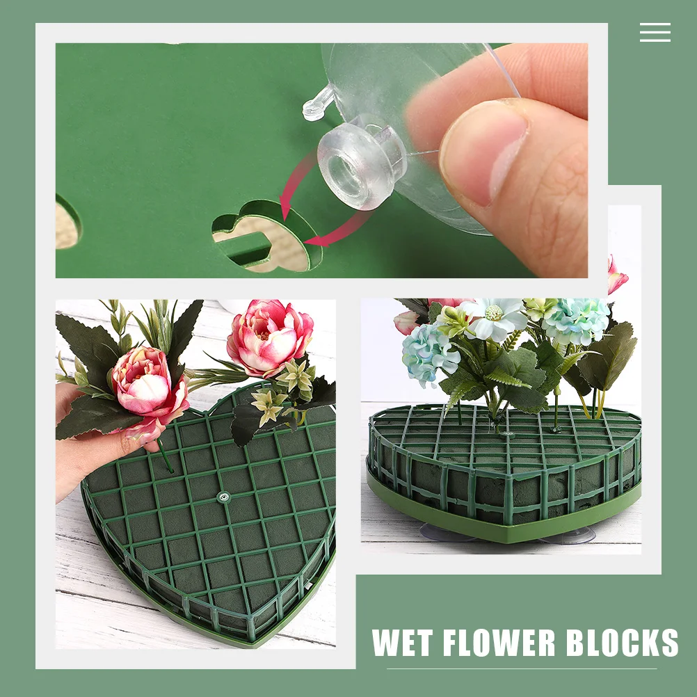 

4pcs Heart Shape Flower Mud Premium Floral Blocks Green Florist Sponge Wedding Birthday Decoration Supplies Car Front Mud