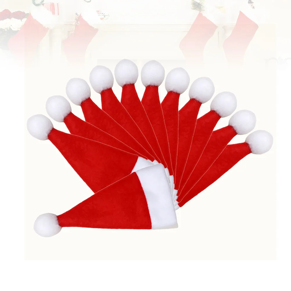 

12 PCS Mini Santa Claus Hat Cutlery Bag Christmas Tableware for Caps Hats Silverware