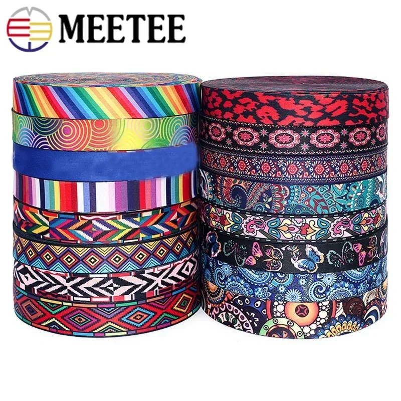 (1Roll)45Meters Meetee 38mm Ethnic Jacquard Webbing Print Ribbon Bag Strap Belt Bias Tape DIY Clothing Decor Sewing Accessories