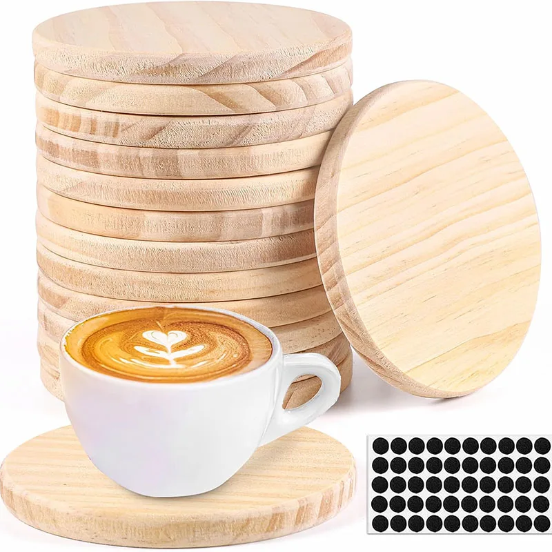 

5pcs Set of Unfinished Round Wooden Coasters for DIY Crafts and Home Decor - 4 Inch Diameter, Natural Wood Material for Painting