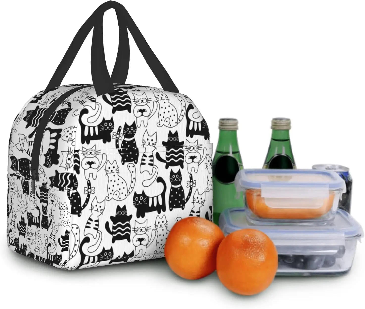 Black Cat Lunch Box Cartoon Kitten Insulated Cooler Lunch Bag Small Tote Lunchbox for Adults Kid Work Picnic Office