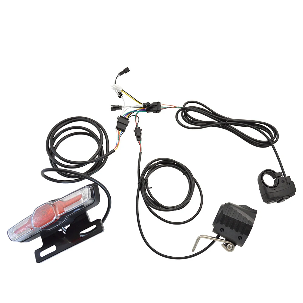 

Bicycle Headlight and Tail Light Set Ebike Turn Signals Front and Back Light Electric Bike Light Horn Kits with Switch 24-48V