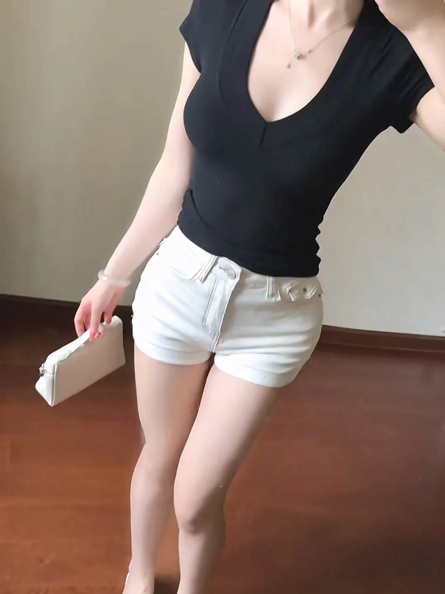 

High Waist Embroidered Denim Shorts Women's Elastic Slimming Versatile Skirt Hot Pants Korean Style Sexy Girl Style