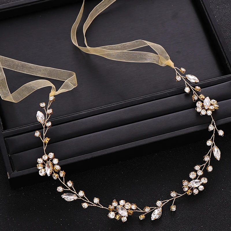 New Handmade Wedding Hair Accessories Gold Headband Rhinestone Crystal Headdress Bride Hair Accessories Princess Party Hair Band