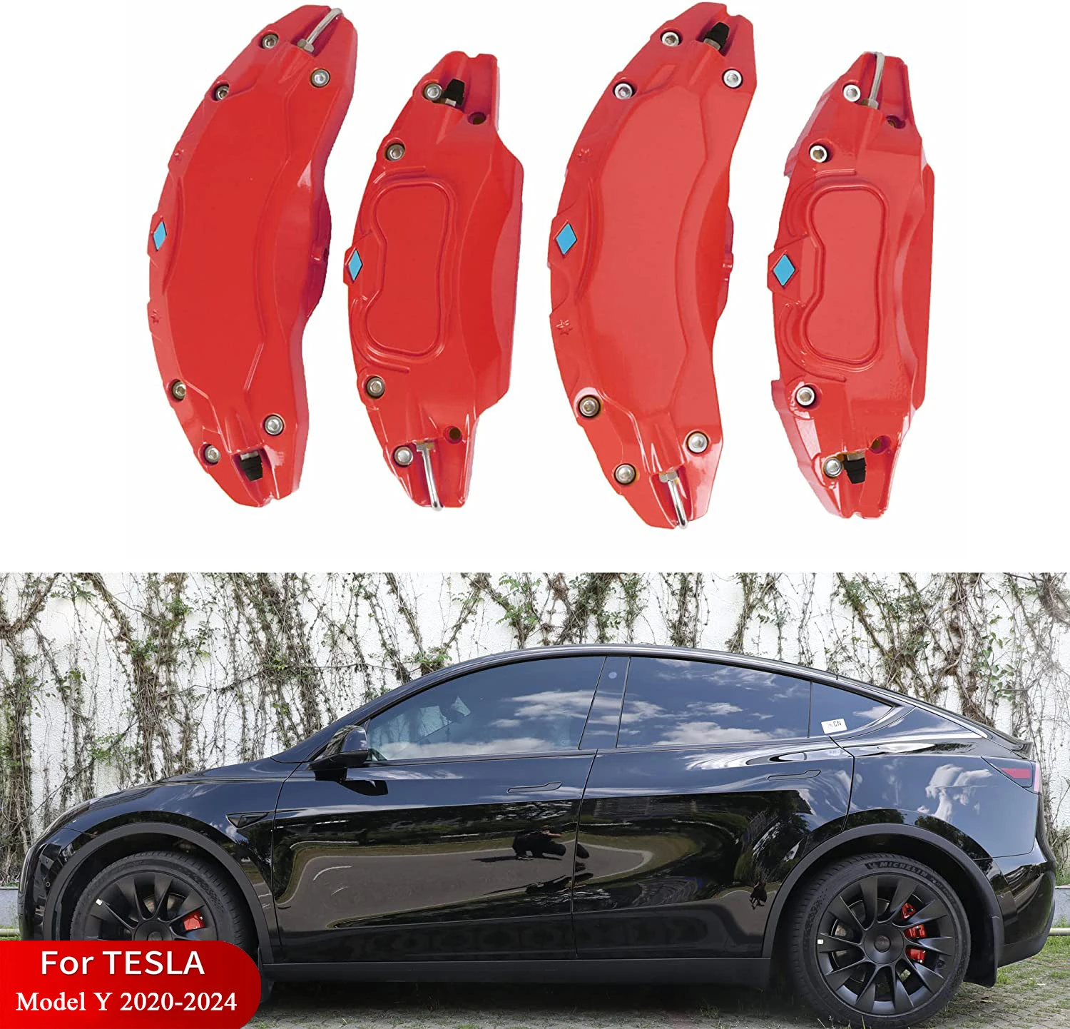 

Brake Caliper Covers for Tesla Model Y 2020 2021 2022 2023 2024 Accessories Wheel Hub Front Rear Set of 4