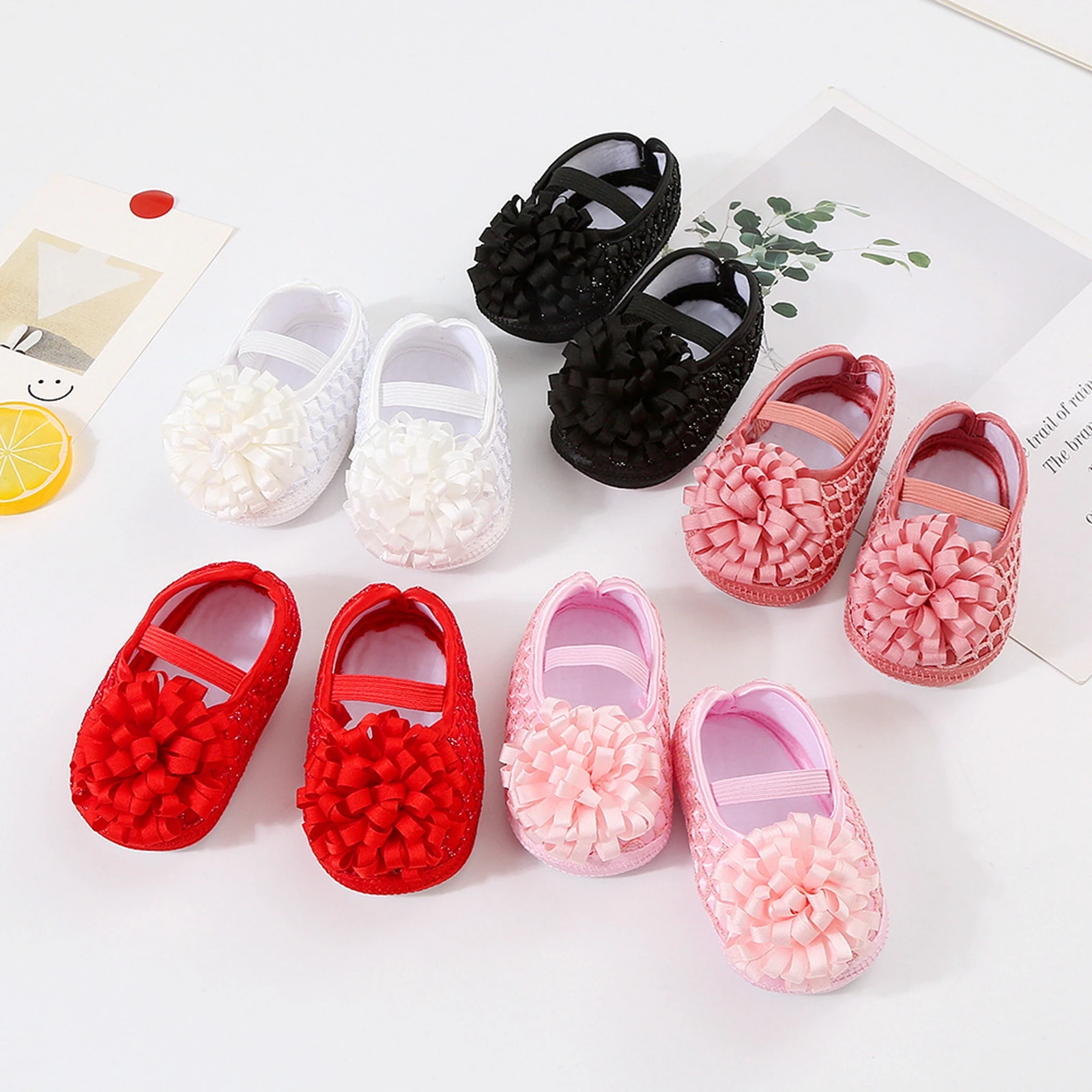 0-12 Months Baby Girls Princess Shoes and Headband Ribbon Flower Mary Jane Flats Dress Walking Shoes for Newborn Infant Toddler