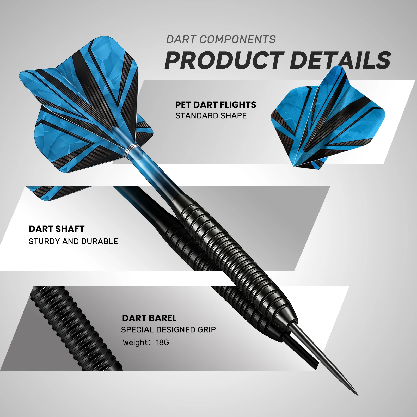 6pcs Iron Darts Set, Hard Tip Darts with Grip Barrel, Colorful PET Flights, Portable Case for Training, Competition & Home Games
