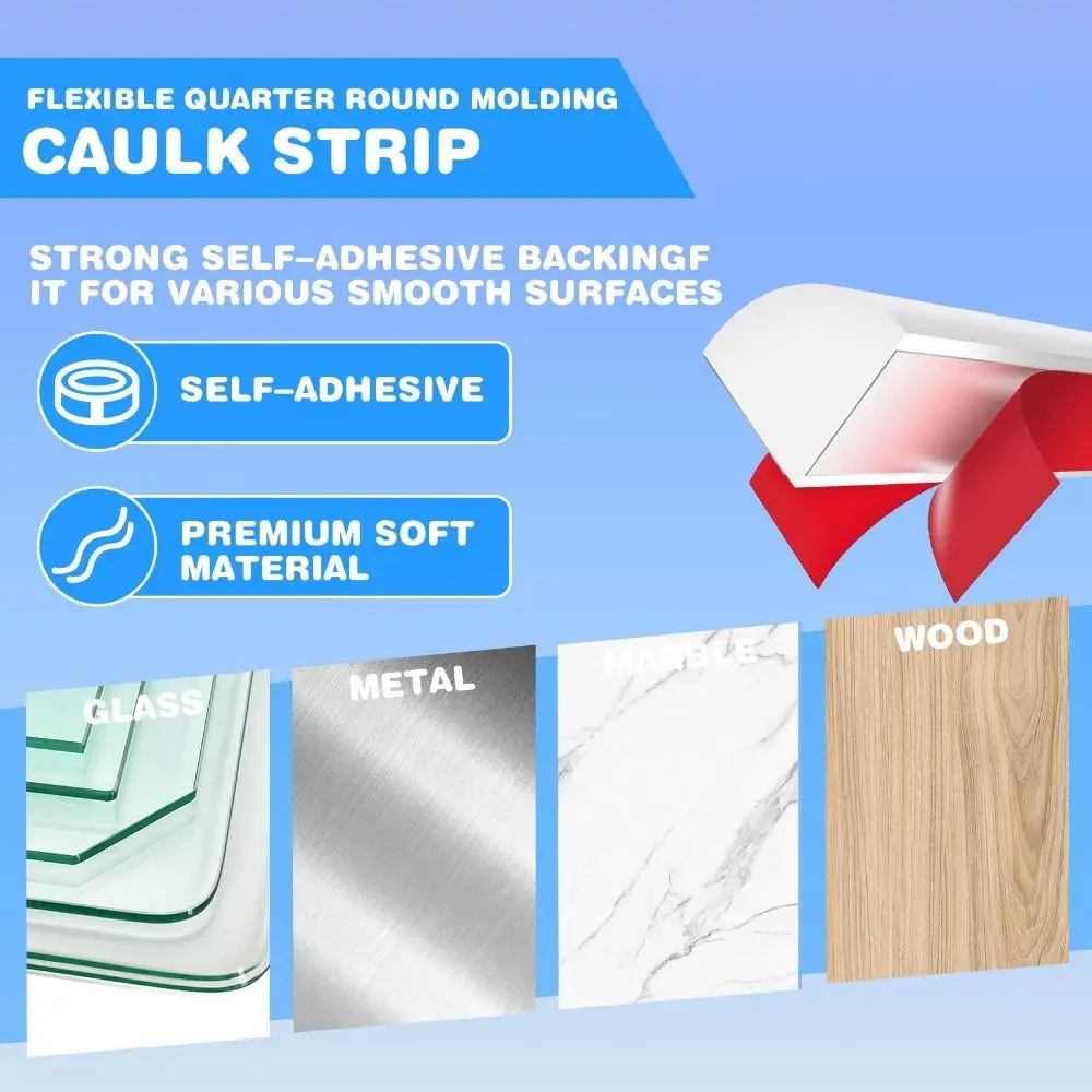 Peel and Stick Quarter Round Molding Self-adhesive Flexible Baseboard Trim Rubber Bendable Skirting Line Kitchen