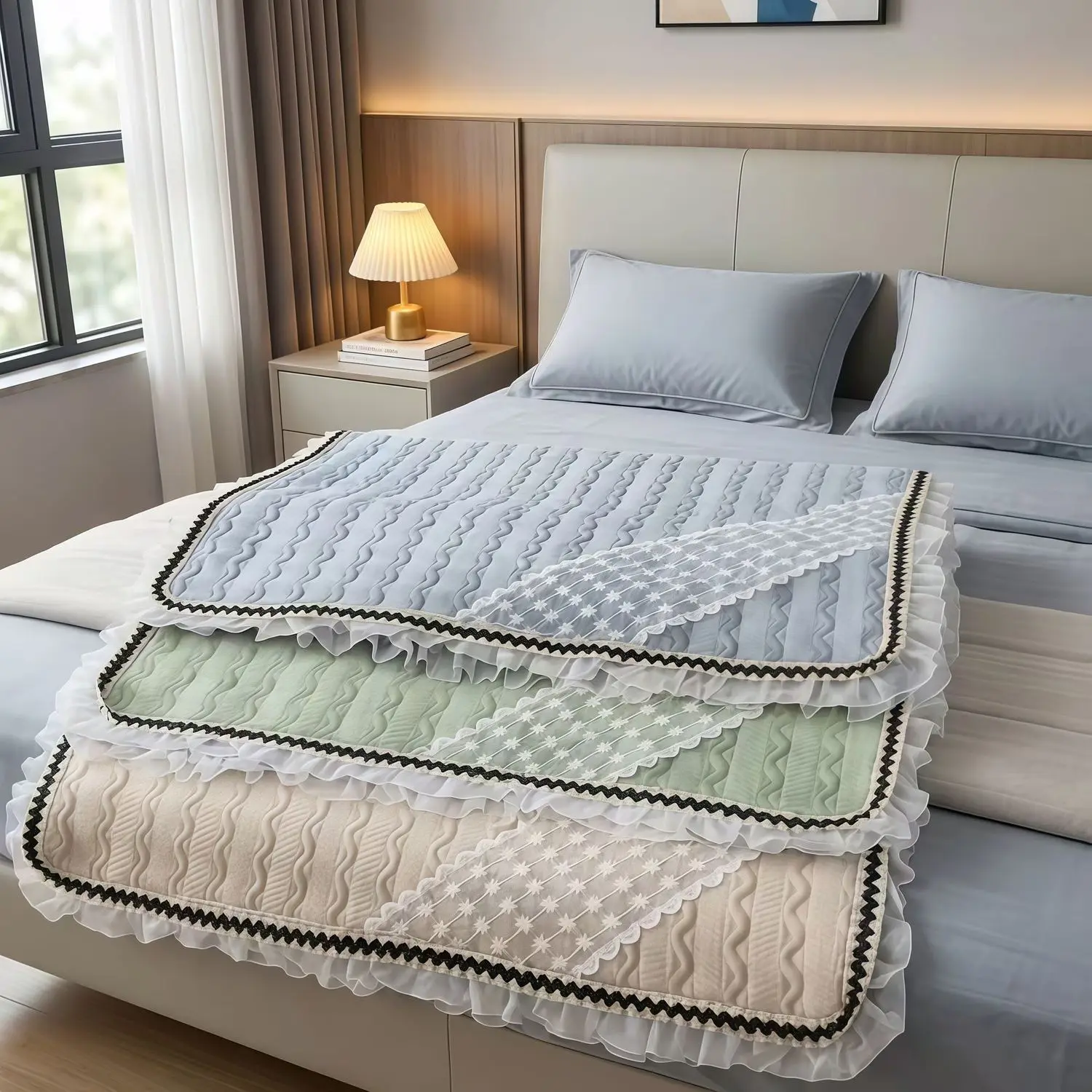 2Pcs Light Green Cooling Pillowcases, Wave Quilted Soft Breathable Pillow Covers For Bedroom Bed, Summer Smooth Comfortable