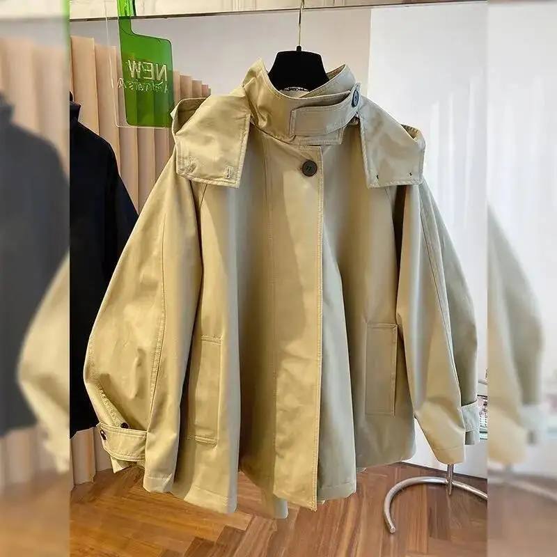 Women's Windbreaker 2025 Spring Autumn Korean Version Hooded Lady Outerwear Leisure Advanced Comfortable Ladies Trench Coat