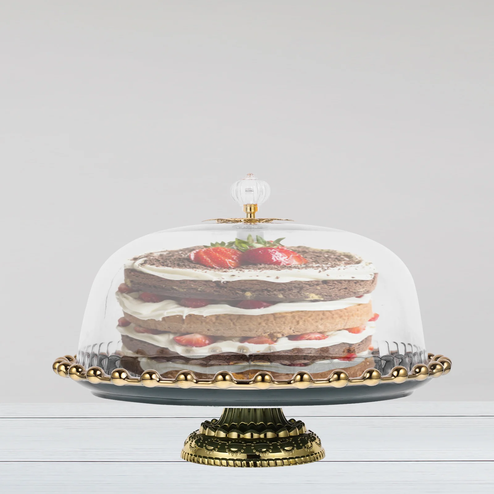 

European Style Cake Tray with Lid Transparent Cover Food Protector Cake Stand Home Party Dessert Display Holder