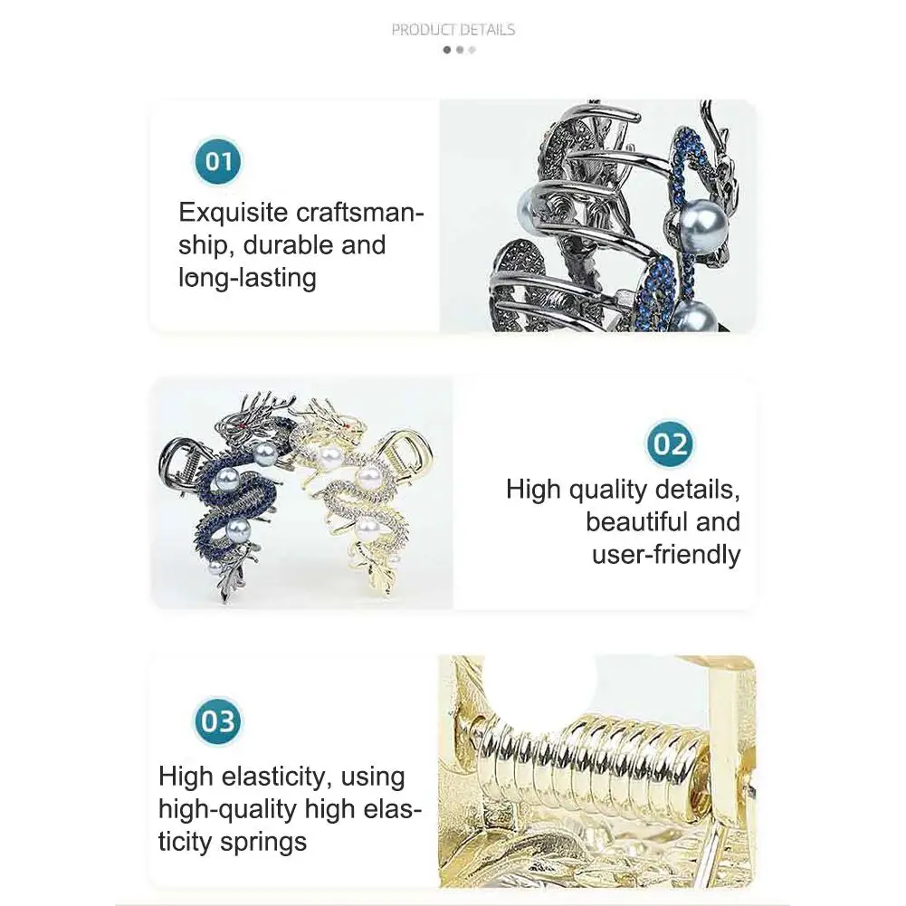 1pcs Blue Dragon Hairpin With Pearl Hair Claw Women Simple Hair Claw Hairpin Shark Clip Fashion Temperament Hair Accessories view 2