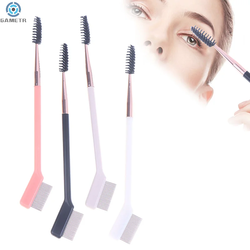 Brosse à sourcils à Double tête, aiguille en acier, peigne à cils, contour des yeux, Eyeliner, pinceaux de maquillage, pinceaux cosmétiques pour les yeux, 1 pièce