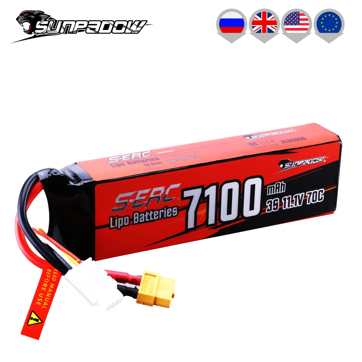 SUNPADOW 3S Lipo Battery 7100mAh 11.1V 70C Soft Pack Rechargeable with XT60 for RC Vehicles Car Plane DJI Drone Truck Buggy