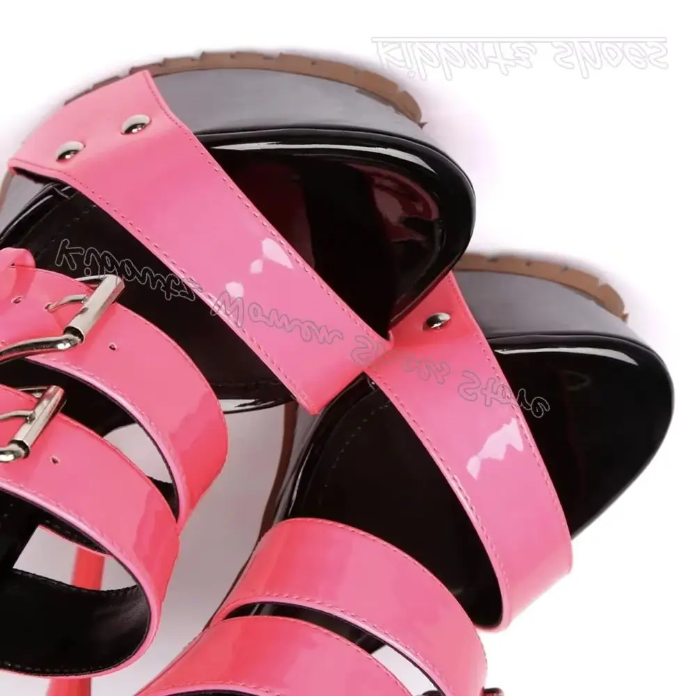 Belt Buckles Sandals Platform Round Toe Thin Super High Heel Sexy Party Club Fashion Elegant Novelty Women Shoes New Mixed Color