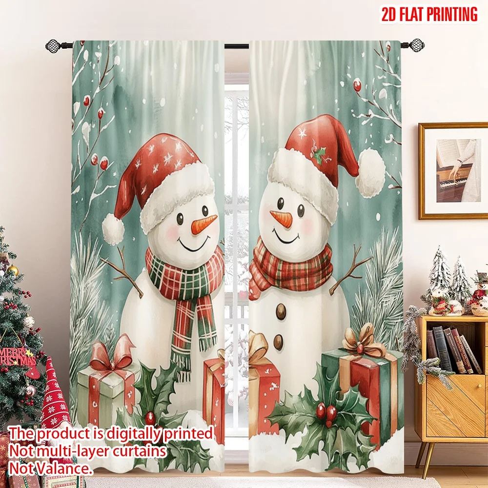 

2pcs 2D flat printing Merry Christmas Popular Curtain Cute Snowmen Christmas Holiday_b (2) 100% Polyester Without Electricity