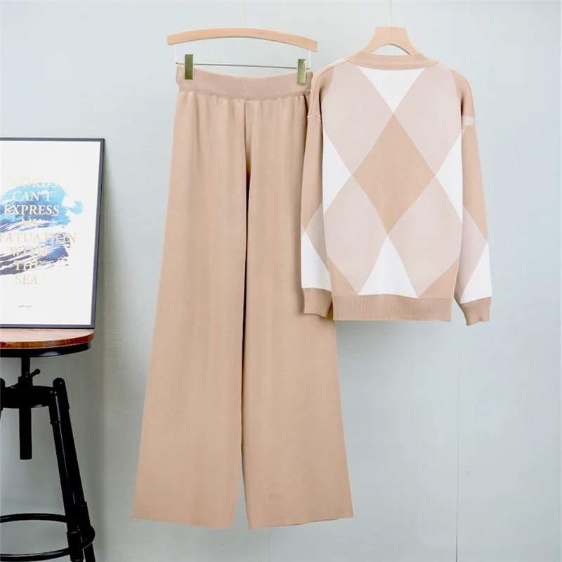 Women Sweater Cardigans Pant Set Casual Suits Autumn Winter Knitted Loose Long Sleeve Elegance Tops Elastic Sweaterpants
