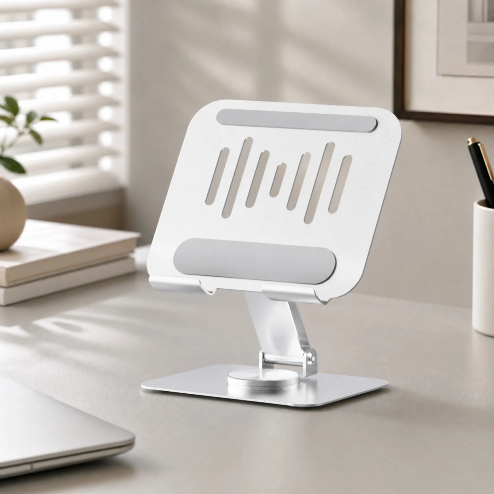 Rotating Desktop Tablet Stand Anti-Scratch Metal Tablet Stand with Ventilation Slots Non-Slip Sturdy for Desk, Study Areas