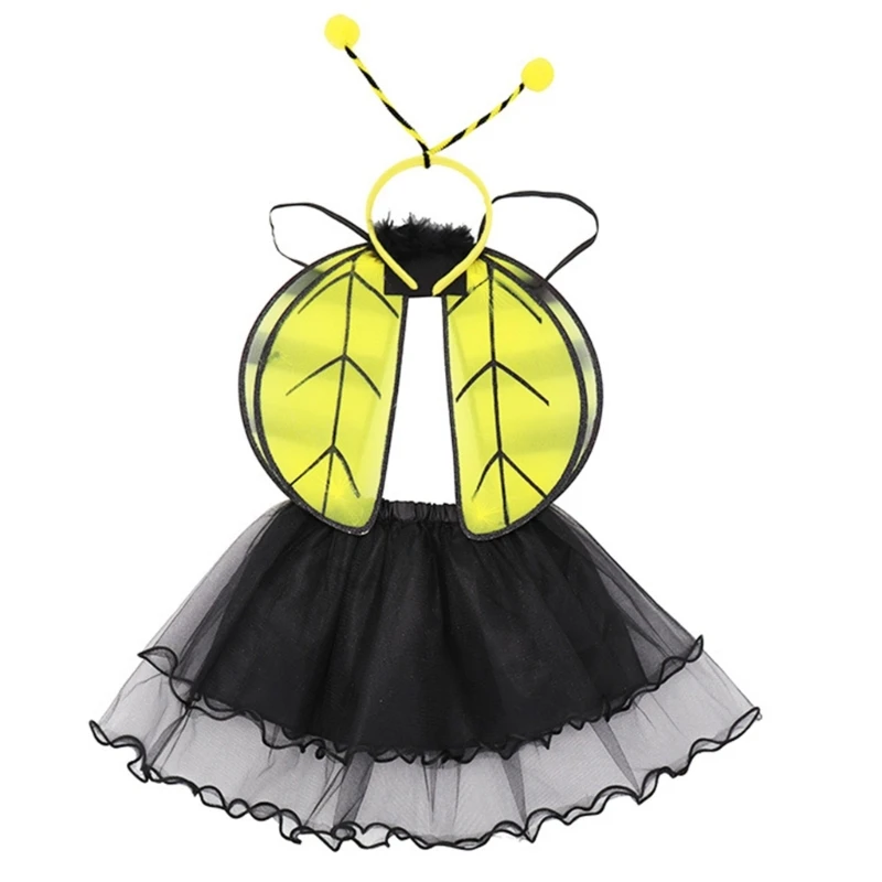 

Kids Animal Costume Bee Wings Headband Tutu Skirt set for Children girls Cosplay honeybee Prop