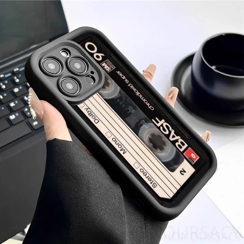

Винтажный роскошный чехол для телефона с кассетой в стиле ретро для IPhone 17 13 15 14 12 11 Pro MAX 17Air 16 Plus, силиконовый мягкий черный чехол