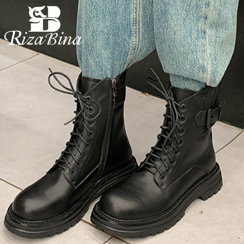 

RIZABINA New Arrivals Short Boots Women Real Leather 2023 Buckle Winter Woman'S Shoes Fashion Cool Ankle Boots Female Footwear