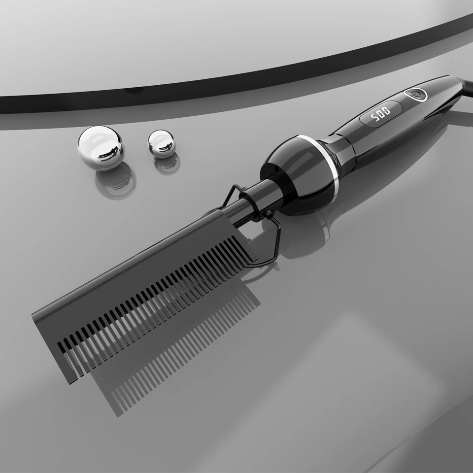 Wholesale 2-in-1 Hair Straightener Brush Electric Heating Comb Anti-Scald Straight & Curly Styling Brush 500°F Pressing Hot Comb