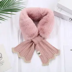 Women Neck Scarf Women Cross Scarf Soft Faux Rabbit Fur Knit Cross Scarf for Women Warm Winter Neck Wrap with Fish Tale Splicing