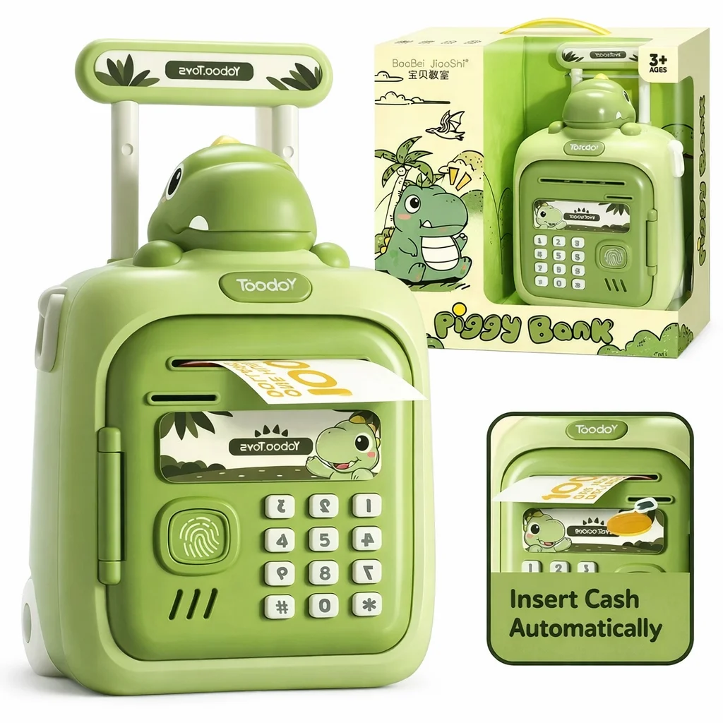 

Piggy Bank Kids New Dinosaur Trolley Storage Tank, Accessible Deposit Only No Withdrawal Savings Bank