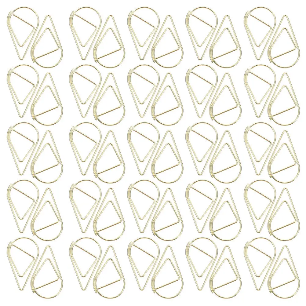 200Pcs Waterdrop Paper Clips Small Gold Metal Paperclips Office School Home Use Decorative Bookmark Scrapbook Clip Creative