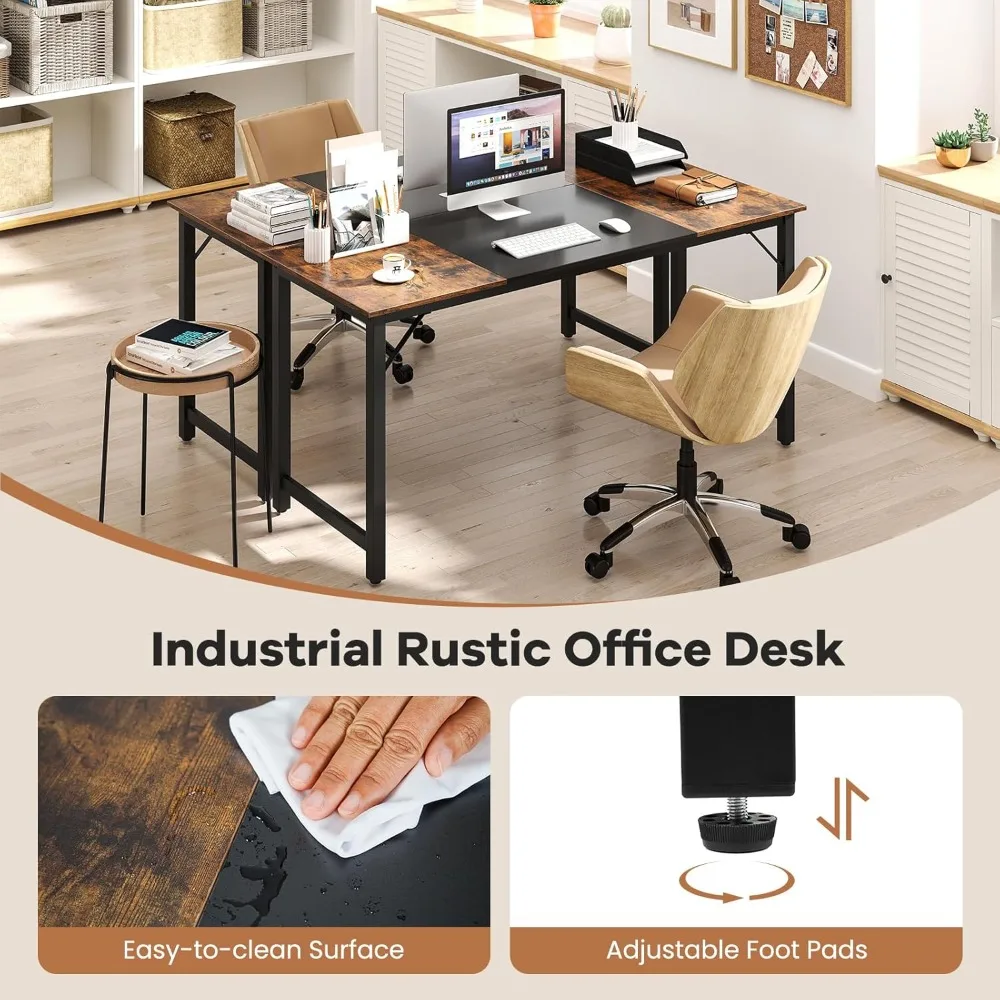 Компьютерный стол 63 дюйма, стол для ноутбука с прочным металлическим каркасом, письменный стол для ПК, прямоугольный стол для домашнего офиса, конференц-стол