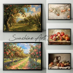 Fall Apple Orchard Art Painting Poster Canvas Printing Apple Trees Art Prints Apples Still Life Oil Painting Decor Kitchen Art
