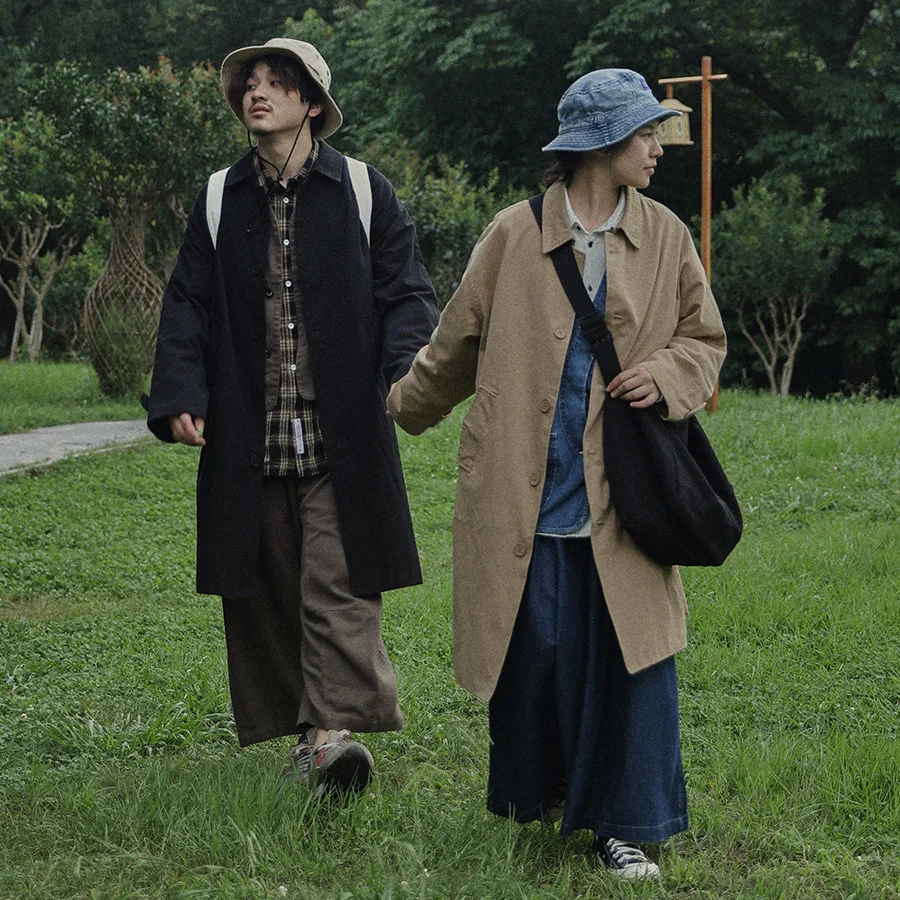 Men Long Coat Women Japan Korean Streetwear Vintage Fashion Loose Casual Trench Coat Couple Trenchcoat Jacket Cardigan