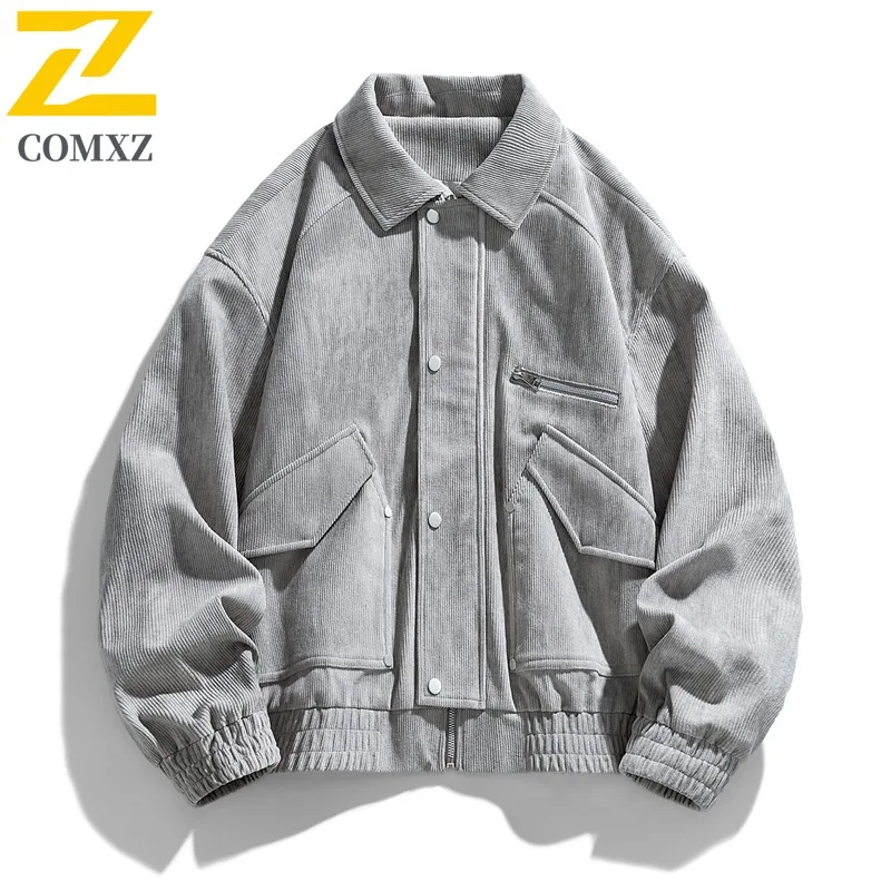 

Men's Corduroy Workwear Jacket Japanese Style Notch Lapel Coat Water-Resistant Windproof Loose Fit Vintage Utility Streetwear
