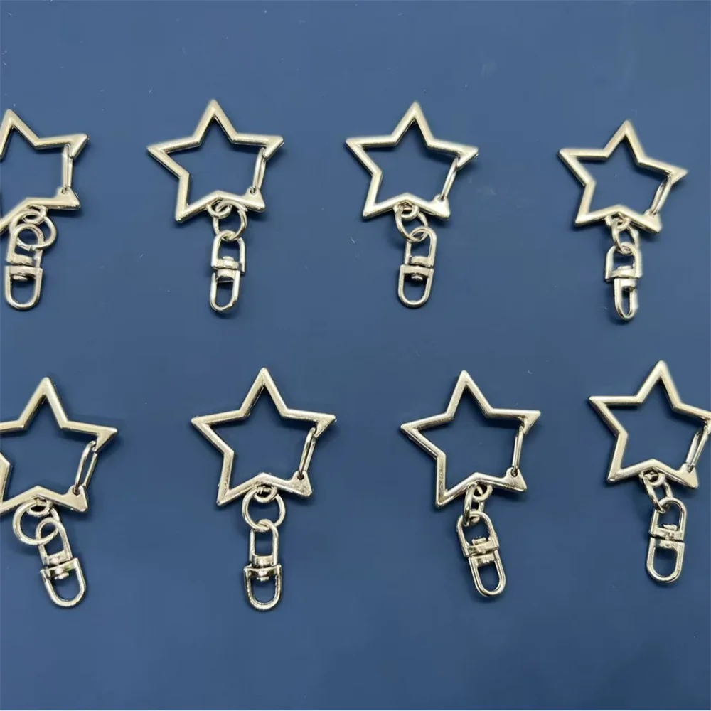 10Pcs New Star Pentagram Hollow Key Chain Rings Keychain DIY Accessories Lobster Clasp Keyring Jewelry Making Findings