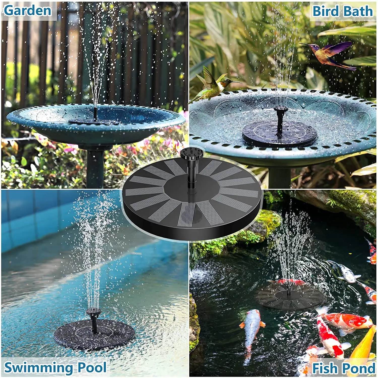 1.5W Solar Bird Bath Fountains, 2022 New Upgrade with 6 Nozzles Solar Fountain, Suitable for Garden, Bird Bath