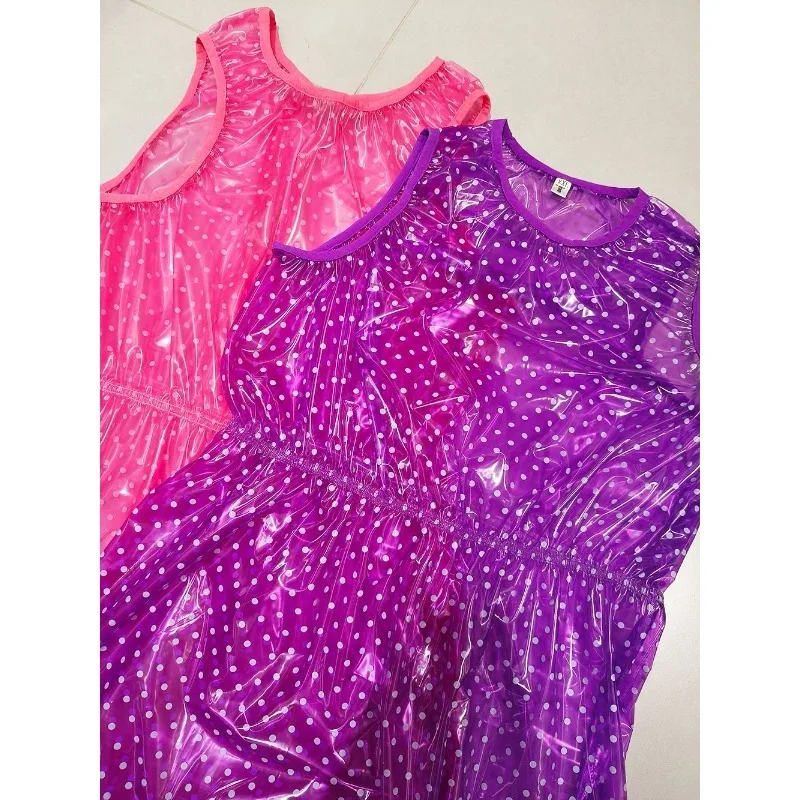 Abito in Plastica Trasparente Impermeabile, Camicia da Notte Sexy Senza Maniche in PVC, con Pellicola Trasparente