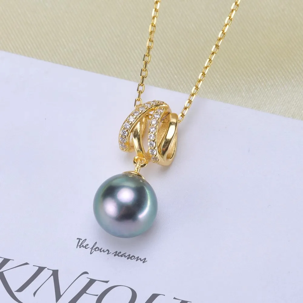 

DIY Pearl Accessories S925 Pure Silver Pearl Jade Pendant with Empty Support for Women's Fashion Style Fit 8-10mm Round Beads