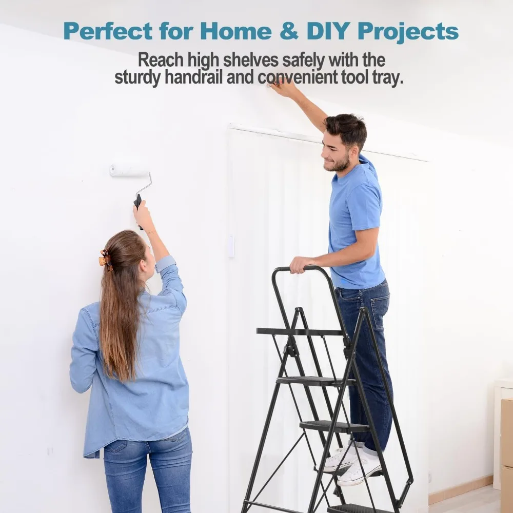 Portable Folding 7-Step Ladder with Anti-Slip Treads and Tool Trays, Lightweight for Home and Workshop Use