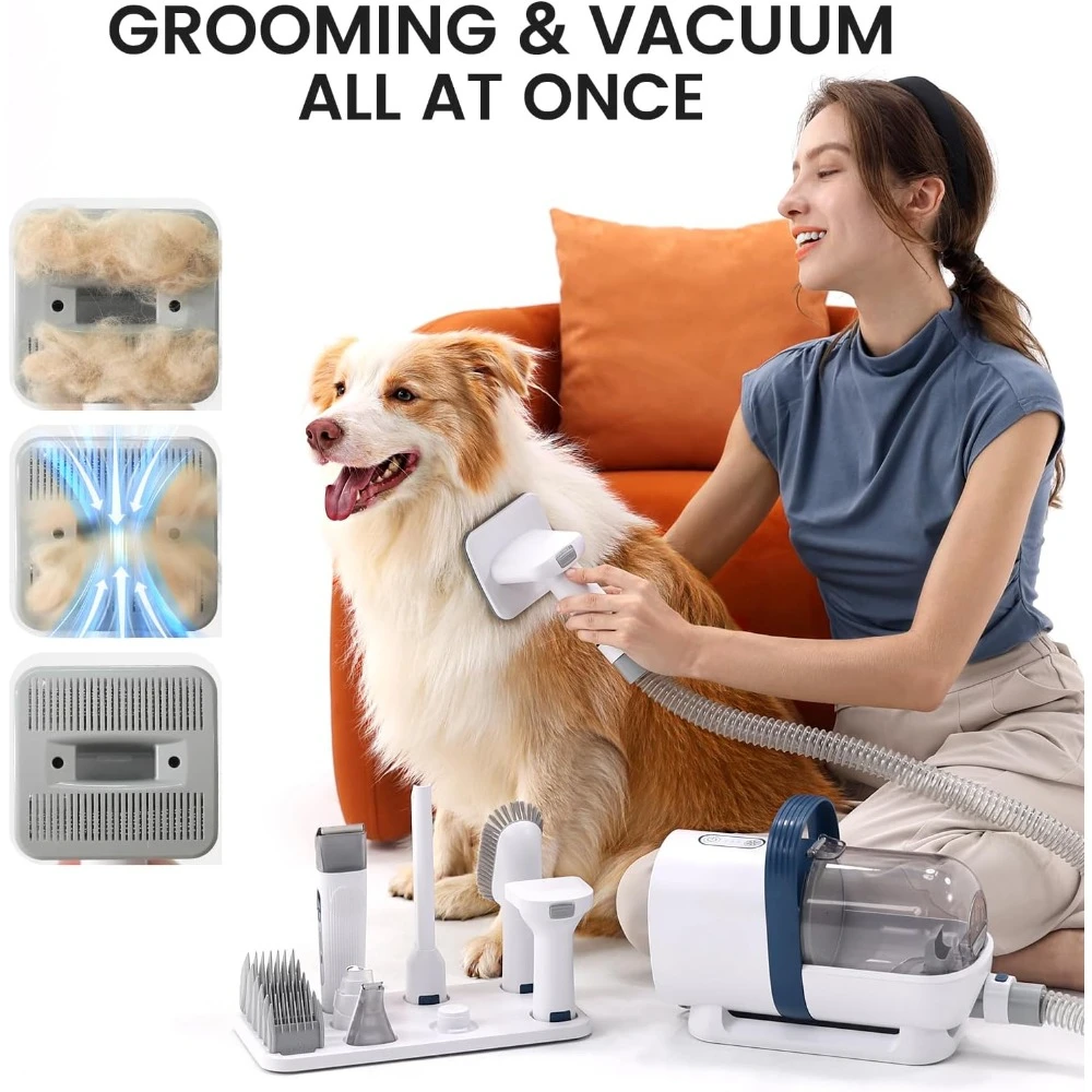 Dog Hair Vacuum & Dog Grooming Kit, Pet Grooming Vacuum with Pet Clipper Nail Grinder, 1.5L Dust Cup Dog Brush Vacuum