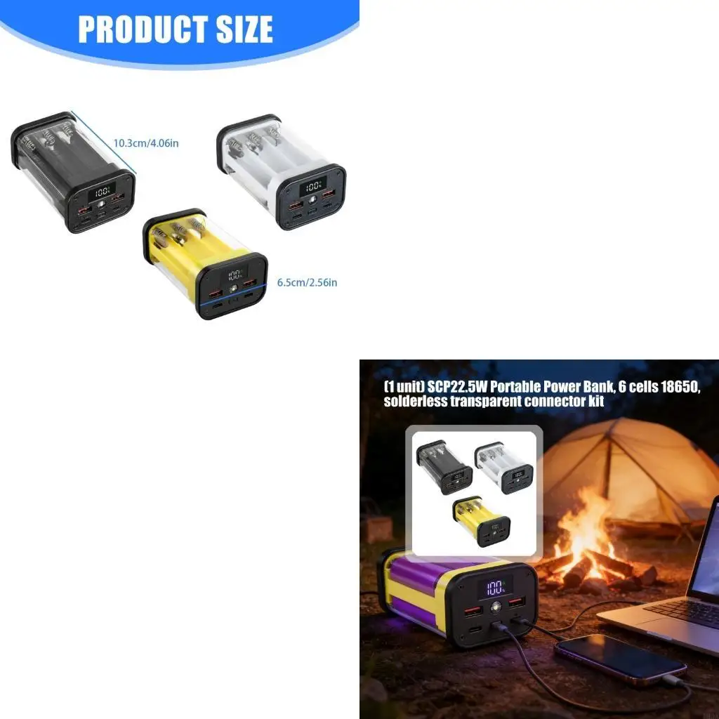 193A Easy Installs ABS Battery Case for 6 18650 Cells 22.5W PowerBank SolderFree Desi