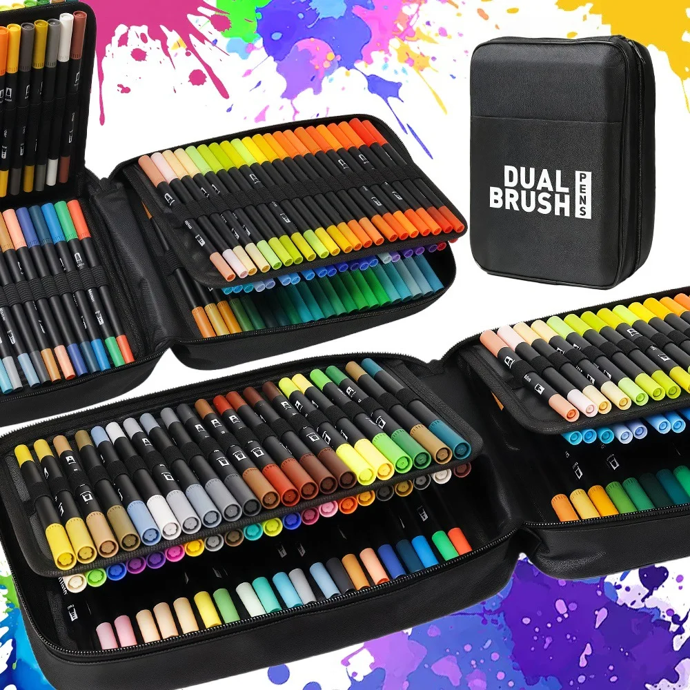 Vibrant Double-Ended Watercolor Markers - Art Set for Drawing & Crafts, Durable Plastic Bodies, Christmas Gift